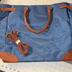 Blue and Brown Tote Bag with Strap NWOT